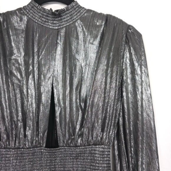 NWOT Retrofete Melody‎ Long Sleeve Mini Dress Gunmetal Silver SMALL Cutout Assym - Picture 5 of 11